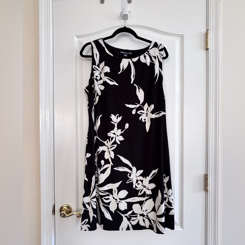 “American Living” Black and White Floral Sleeveless Dress Sz 16 Like New